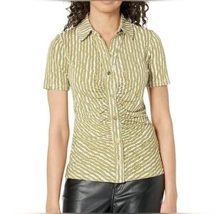 MICHAEL Michael Kors Women's Button Up Ruched-Front Y2K Top Buttercup sz XS